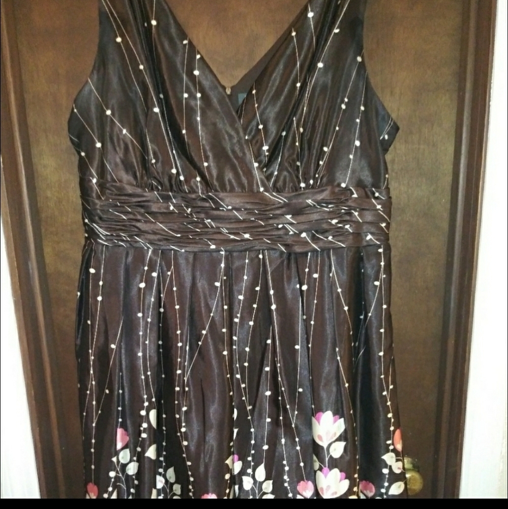 Dressbarn brown satin floral dress